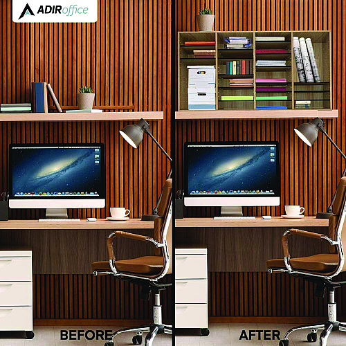 AdirOffice Wood Adjustable 36 Compartment Literature Organizer, 36 Sections, Letter Size, 39.3 x 11.8 x 23.9, Medium Oak (I50036MEO)