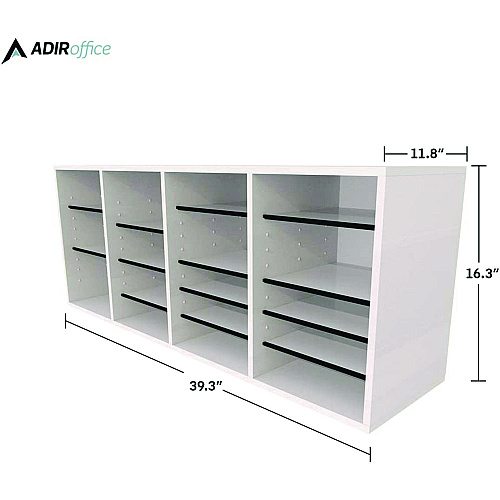 AdirOffice Wood Adjustable 24 Compartment Literature Organizer, 24 Sections, Letter Size, 39.3 x 11.8 x 16.3, White (I50024WHI)