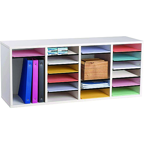 AdirOffice Wood Adjustable 24 Compartment Literature Organizer, 24 Sections, Letter Size, 39.3 x 11.8 x 16.3, White (I50024WHI)