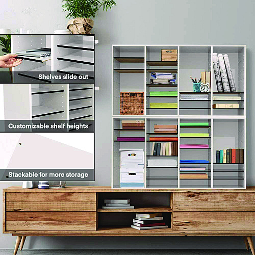 AdirOffice Wood Adjustable 36 Compartment Literature Organizer, 36 Sections, Letter Size, 39.3 x 11.8 x 23.9, White (I50036WHI)