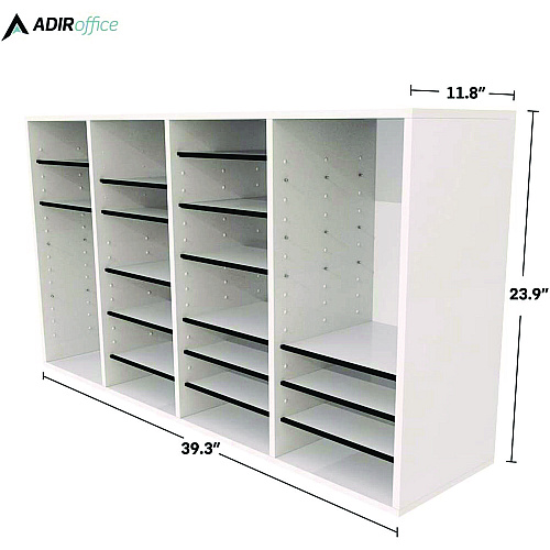 AdirOffice Wood Adjustable 36 Compartment Literature Organizer, 36 Sections, Letter Size, 39.3 x 11.8 x 23.9, White (I50036WHI)