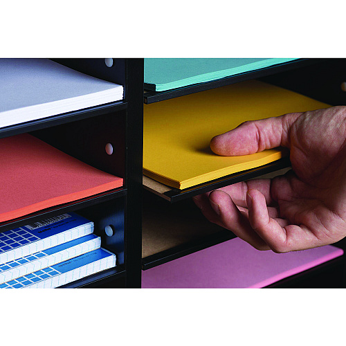 AdirOffice Wood Adjustable 24 Compartment Literature Organizer, 24 Sections, Letter Size, 39.3 x 11.8 x 16.3, Black (I50024BLK)