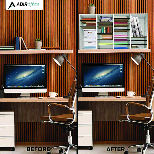 AdirOffice Wood Adjustable 36 Compartment Literature Organizer, 36 Sections, Letter Size, 39.3 x 11.8 x 23.9, White (I50036WHI)