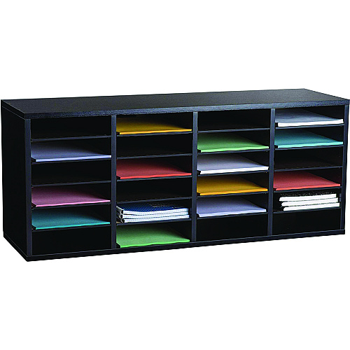 AdirOffice Wood Adjustable 24 Compartment Literature Organizer, 24 Sections, Letter Size, 39.3 x 11.8 x 16.3, Black (I50024BLK)