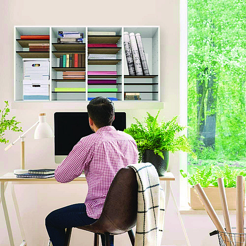AdirOffice Wood Adjustable 36 Compartment Literature Organizer, 36 Sections, Letter Size, 39.3 x 11.8 x 23.9, White (I50036WHI)