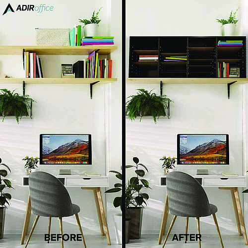 AdirOffice Wood Adjustable 24 Compartment Literature Organizer, 24 Sections, Letter Size, 39.3 x 11.8 x 16.3, Black (I50024BLK)