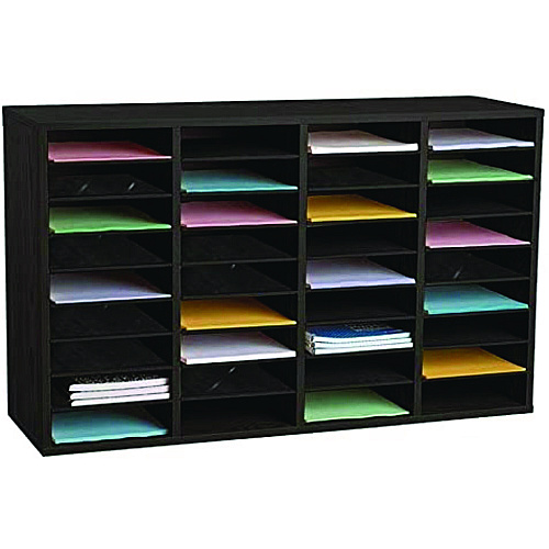 AdirOffice Wood Adjustable 36 Compartment Literature Organizer, 36 Sections, Letter Size, 39.3 x 11.8 x 23.9, Black (I50036BLK)