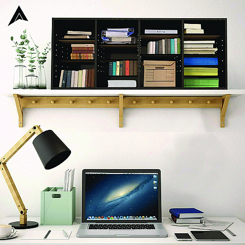 AdirOffice Wood Adjustable 24 Compartment Literature Organizer, 24 Sections, Letter Size, 39.3 x 11.8 x 16.3, Black (I50024BLK)