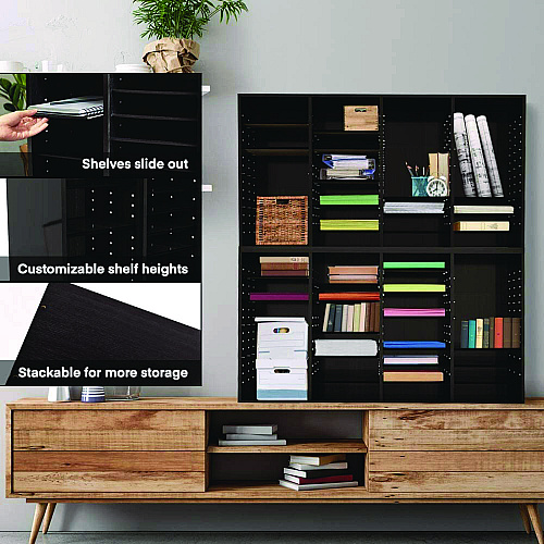 AdirOffice Wood Adjustable 36 Compartment Literature Organizer, 36 Sections, Letter Size, 39.3 x 11.8 x 23.9, Black (I50036BLK)