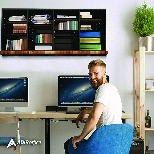 AdirOffice Wood Adjustable 24 Compartment Literature Organizer, 24 Sections, Letter Size, 39.3 x 11.8 x 16.3, Black (I50024BLK)