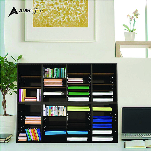 AdirOffice Wood Adjustable 24 Compartment Literature Organizer, 24 Sections, Letter Size, 39.3 x 11.8 x 16.3, Black (I50024BLK)
