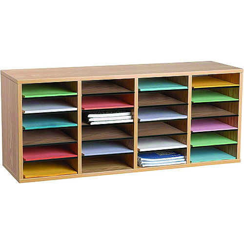 AdirOffice Wood Adjustable 24 Compartment Literature Organizer, 24 Sections, Letter Size, 39.3 x 11.8 x 16.3, Medium Oak (I50024MEO)