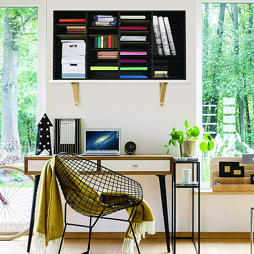 AdirOffice Wood Adjustable 36 Compartment Literature Organizer, 36 Sections, Letter Size, 39.3 x 11.8 x 23.9, Black (I50036BLK)