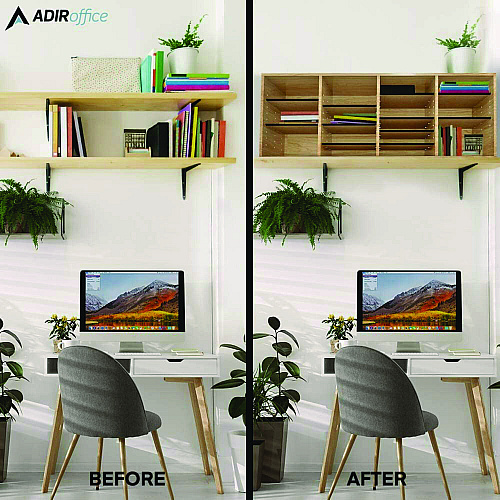 AdirOffice Wood Adjustable 24 Compartment Literature Organizer, 24 Sections, Letter Size, 39.3 x 11.8 x 16.3, Medium Oak (I50024MEO)