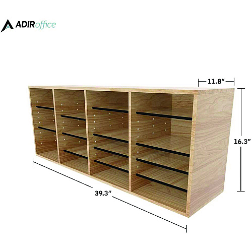 AdirOffice Wood Adjustable 24 Compartment Literature Organizer, 24 Sections, Letter Size, 39.3 x 11.8 x 16.3, Medium Oak (I50024MEO)