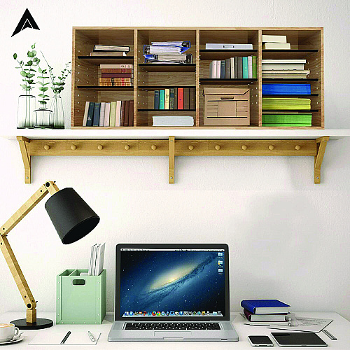 AdirOffice Wood Adjustable 24 Compartment Literature Organizer, 24 Sections, Letter Size, 39.3 x 11.8 x 16.3, Medium Oak (I50024MEO)