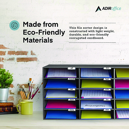 AdirOffice File Classroom Literature Organizer, 15 Sections, Letter Size, 32 x 13 x 17, Black (I50115BLK)