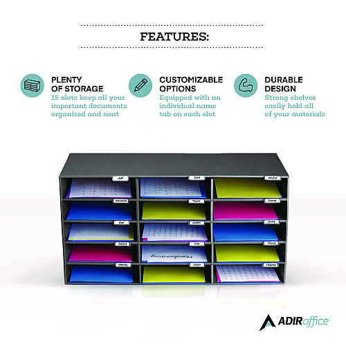 AdirOffice File Classroom Literature Organizer, 15 Sections, Letter Size, 32 x 13 x 17, Black (I50115BLK)