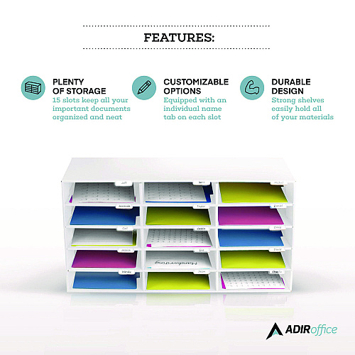 AdirOffice File Classroom Literature Organizer, 15 Sections, Letter Size, 32 x 13 x 17, White (I50115WHI)