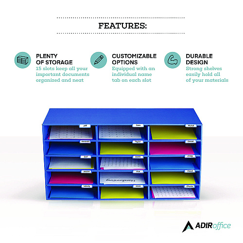 AdirOffice File Classroom Literature Organizer, 15 Sections, Letter Size, 32 x 13 x 17, Blue (I50115BLU)