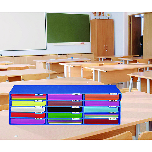 AdirOffice 15-Slot Paper Storage Desk Literature Organizer, 15 Sections, Letter Size, 29 x 13 x 9.5, Blue (I50115CPBLU)