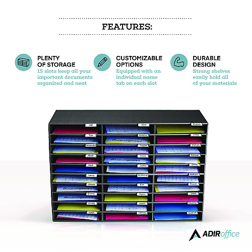 AdirOffice File Classroom Literature Organizer, 30 Sections, Letter Size, 32 x 13 x 21, Black (I50130BLK)