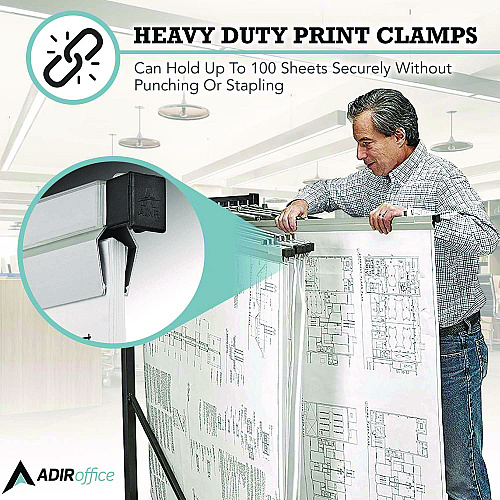 AdirOffice Blueprint Large File Document Hanging Clamps, 30" Wide Document, 30", Silver, 6 Clamps (I6036)