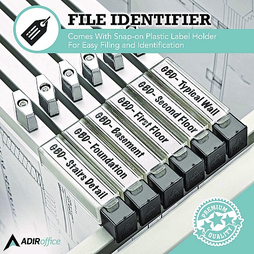 AdirOffice Blueprint Large File Document Hanging Clamps, 30" Wide Document, 30", Silver, 6 Clamps (I6036)