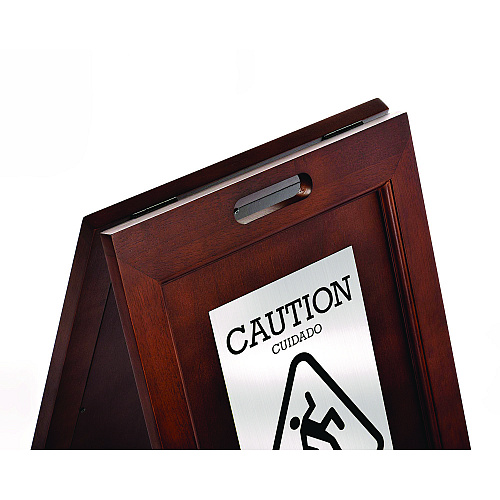 Alpine 2-Sided Plated Wooden A-Frame Bilingual Wet Floor Sign, 15 x 2 x 24, Stainless Steel (ALP499SSB)