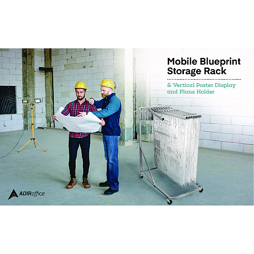 AdirOffice Blueprint Storage Cabinet Rolling Stand, Assorted Document Sizes Accommodated, 27" x 28.5" to 46.5" x 46" to 66", Gray (I613)
