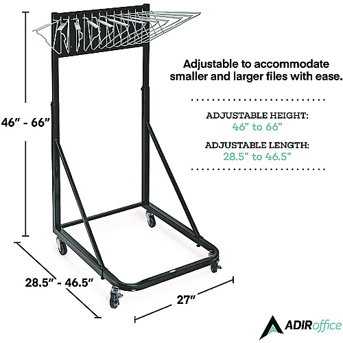 AdirOffice Blueprint Storage Cabinet Rolling Stand, Assorted Document Sizes Accomodated, 27" x 28.5" to 46.5" x 46" to 66", Black (I613BLK)