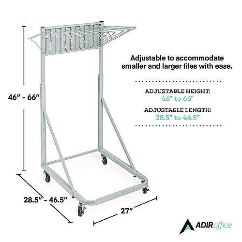 AdirOffice Blueprint Storage Cabinet Rolling Stand, Assorted Document Sizes Accommodated, 27" x 28.5" to 46.5" x 46" to 66", Gray (I613)