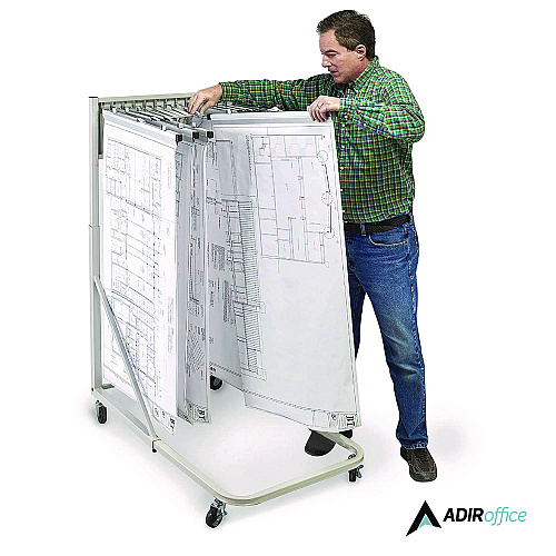 AdirOffice Blueprint Storage Cabinet Rolling Stand, Assorted Document Sizes Accommodated, 27" x 28.5" to 46.5" x 46" to 66", Gray (I613)