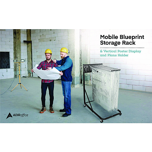 AdirOffice Blueprint Storage Cabinet Rolling Stand, Assorted Document Sizes Accomodated, 27" x 28.5" to 46.5" x 46" to 66", Blue (I613BLU)
