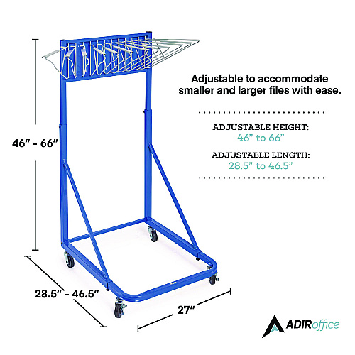 AdirOffice Blueprint Storage Cabinet Rolling Stand, Assorted Document Sizes Accomodated, 27" x 28.5" to 46.5" x 46" to 66", Blue (I613BLU)