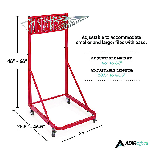 AdirOffice Blueprint Storage Cabinet Rolling Stand, Assorted Document Sizes Accomodated, 27" x 28.5" to 46.5" x 46" to 66", Red (I613RED)