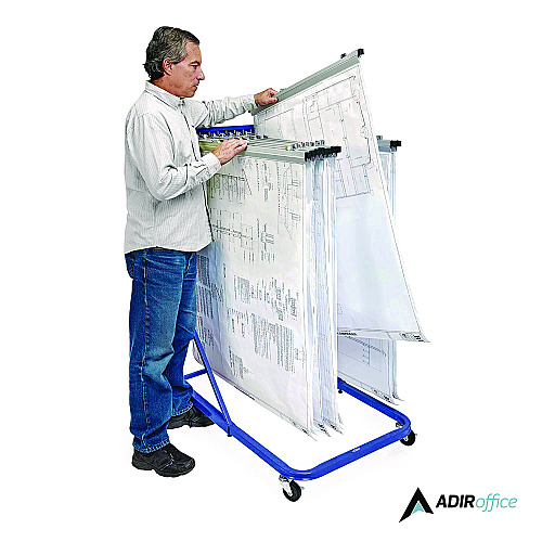 AdirOffice Blueprint Storage Cabinet Rolling Stand, Assorted Document Sizes Accomodated, 27" x 28.5" to 46.5" x 46" to 66", Blue (I613BLU)