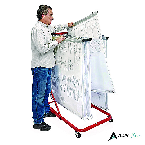 AdirOffice Blueprint Storage Cabinet Rolling Stand, Assorted Document Sizes Accomodated, 27" x 28.5" to 46.5" x 46" to 66", Red (I613RED)