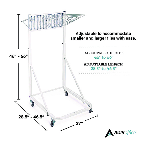 AdirOffice Blueprint Storage Cabinet Rolling Stand, Assorted Document Sizes Accomodated, 27" x 28.5" to 46.5" x 46" to 66", White (I613WHI)