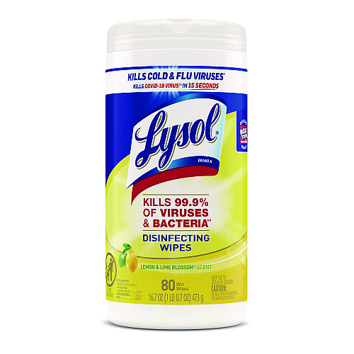 Lysol&reg; Disinfecting Wipes, Lemon & Lime, 80 Wipes, 6 Canisters (77182CT)