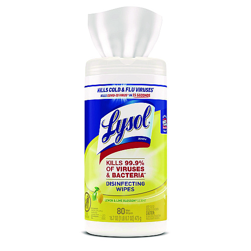 Lysol&reg; Disinfecting Wipes, Lemon & Lime, 80 Wipes, 6 Canisters (77182CT)