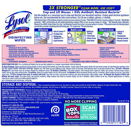 Lysol&reg; Disinfecting Wipes, Lemon & Lime, 80 Wipes, 6 Canisters (77182CT)