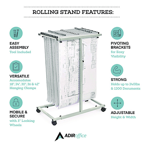 AdirOffice Blueprint Storage Cabinet Steel Vertical Plan Center, Asst Document Sizes, 15" x 27" to 47.25" x 32.5" to 57", Gray (I614)