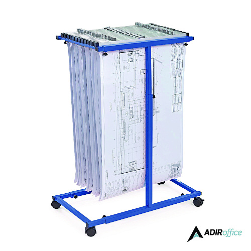 AdirOffice Blueprint Storage Cabinet Steel Vertical Plan Center, Assorted Document Sizes, 15" x 27" to 47.25" x 32.5" to 57", Blue (I614BLU)