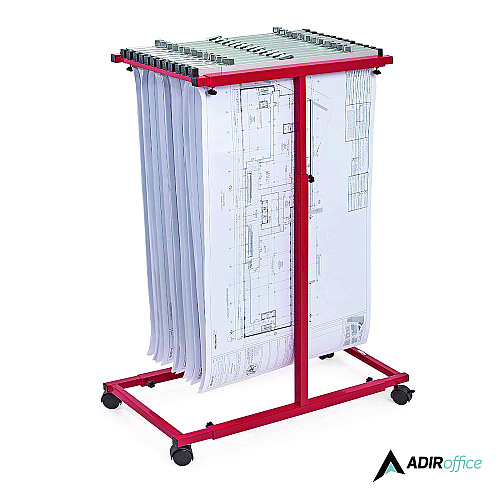 AdirOffice Blueprint Storage Cabinet Steel Vertical Plan Center, Assorted Document Sizes, 15" x 27" to 47.25" x 32.5" to 57", Red (I614RED)