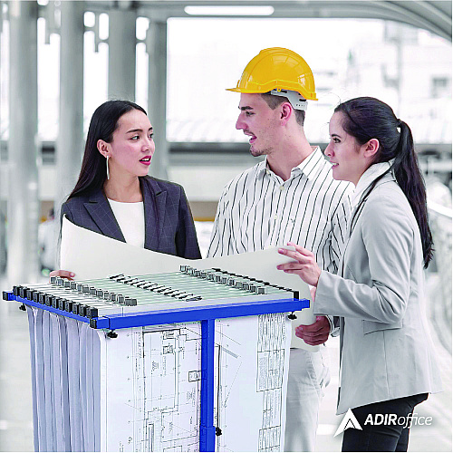 AdirOffice Blueprint Storage Cabinet Steel Vertical Plan Center, Assorted Document Sizes, 15" x 27" to 47.25" x 32.5" to 57", Blue (I614BLU)