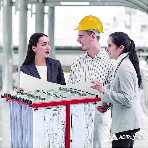 AdirOffice Blueprint Storage Cabinet Steel Vertical Plan Center, Assorted Document Sizes, 15" x 27" to 47.25" x 32.5" to 57", Red (I614RED)