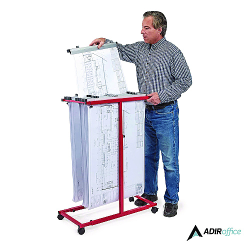 AdirOffice Blueprint Storage Cabinet Steel Vertical Plan Center, Assorted Document Sizes, 15" x 27" to 47.25" x 32.5" to 57", Red (I614RED)