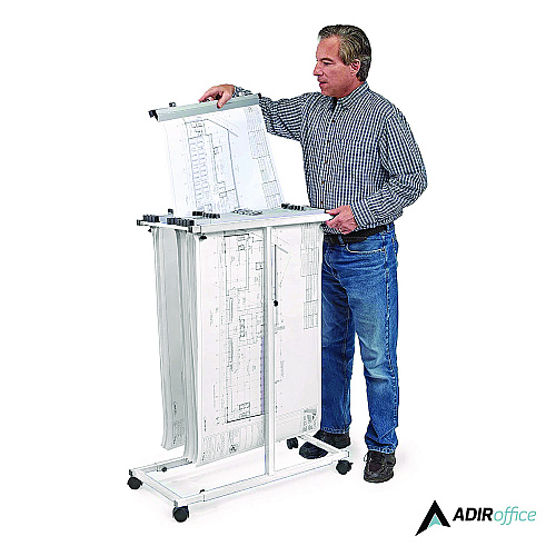 AdirOffice Blueprint Storage Cabinet Steel Vertical Plan Center, Assorted Document Sizes, 15" x 27" to 47.25" x 32.5" to 57", White (I614WHI)