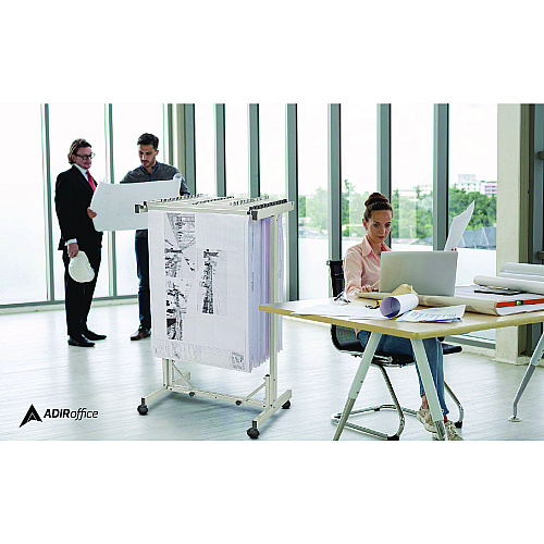 AdirOffice Expandable Blueprint Storage Cabinet Mobile Plan Center, Assorted Document Sizes, 20.5" x 28" to 46.5" x 50.75", Beige (I615)